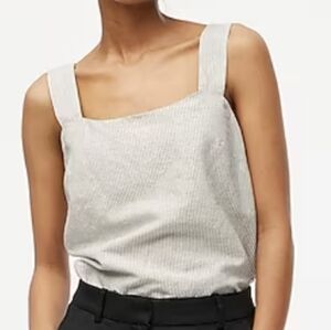 J Crew women's black and white striped linen-blend squareneck tank top -  small